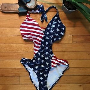 Open back American flag one piece